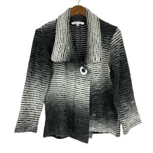 Avette Mohair | Blend Black Gray Stripe Ombre Button Cardigan